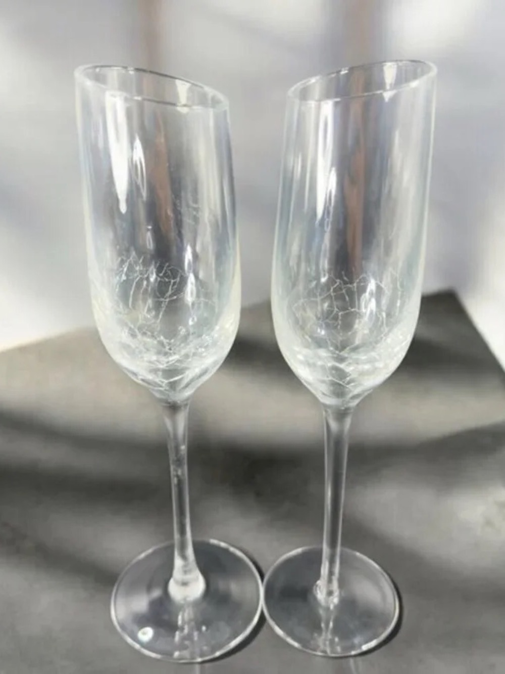 Pair of Crackle-Texture Clear Champagne Flutes